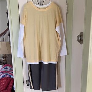 Casual Layered Yellow & White Long Sleeve Top